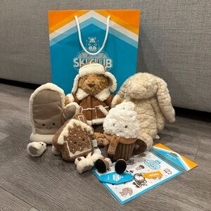5 Piece Complete Bundle Jellycat Ski Club Keychain and Stickersheet LA Exclusive